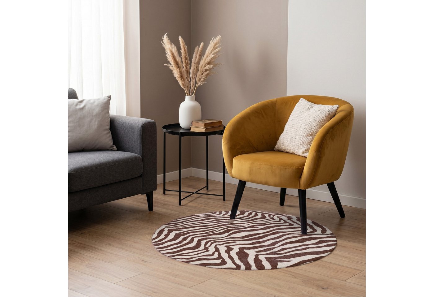 OnlyWow Teppich Rund Zebra - Muster - Schwarz - Weiß, Rechteckig, Wohnzimmer, Schlafzimmer, Kurzflor 90x90 cm Bild 2