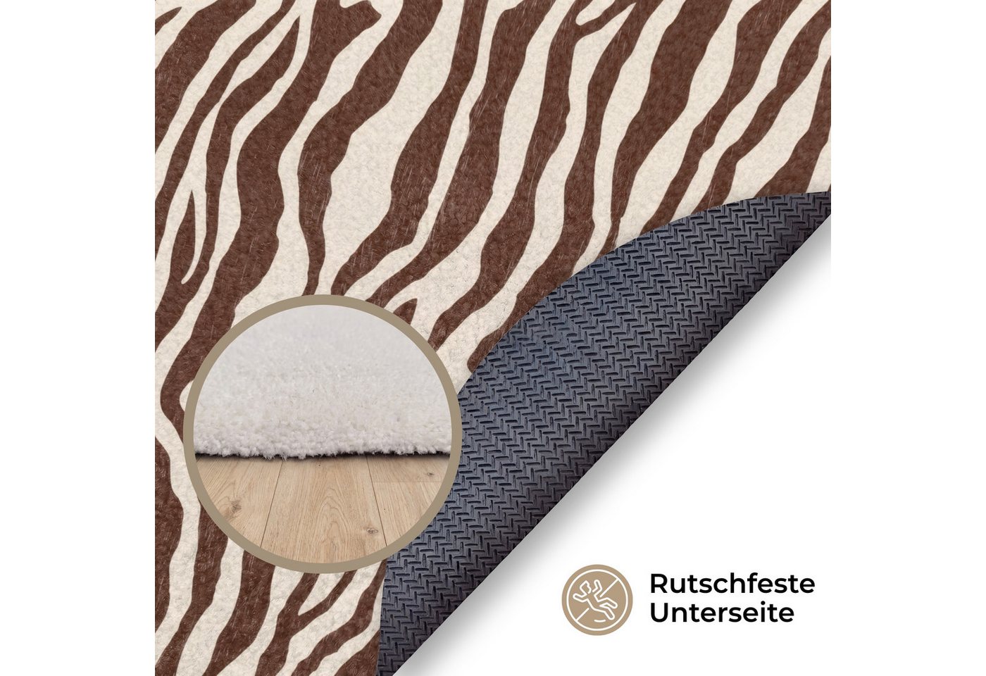 OnlyWow Teppich Rund Zebra - Muster - Schwarz - Weiß, Rechteckig, Wohnzimmer, Schlafzimmer, Kurzflor 90x90 cm Bild 4
