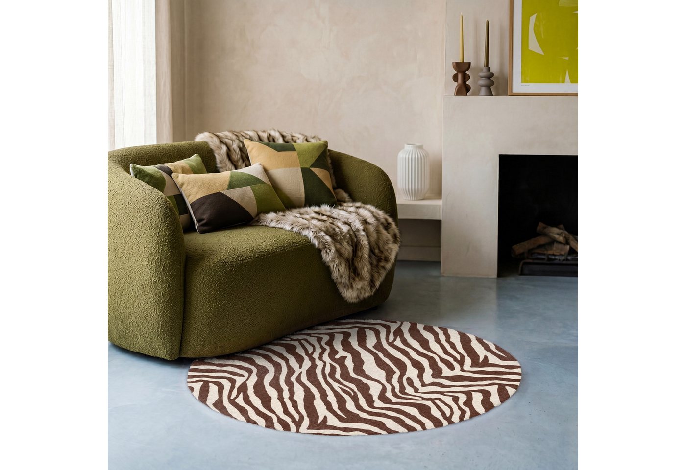 OnlyWow Teppich Rund Zebra - Muster - Schwarz - Weiß, Rechteckig, Wohnzimmer, Schlafzimmer, Kurzflor 90x90 cm Bild 5