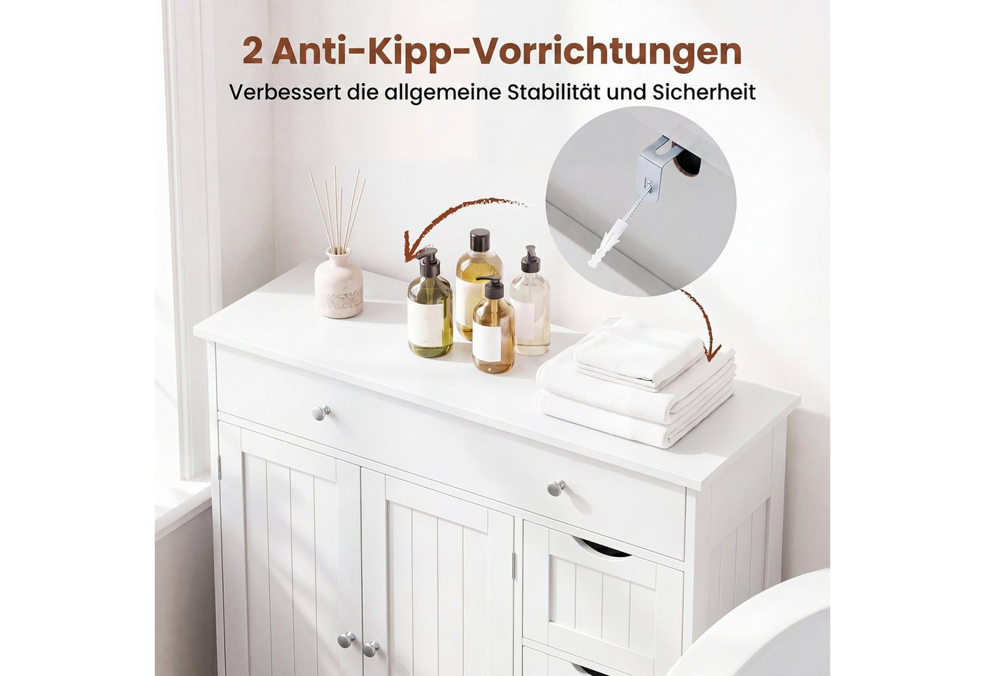 COSTWAY Badkommode, Badezimmerschrank Holz mit 4 Schubladen weiß 80x30x82cm Bild 3