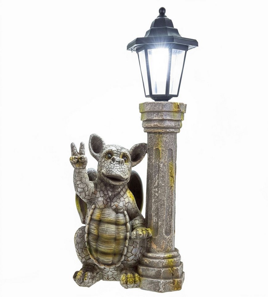 Kremers Schatzkiste Gartenfigur Gartenfigur Drachenkind Peace mit LED Solar Laterne 44 cm Polyresin Bild 2