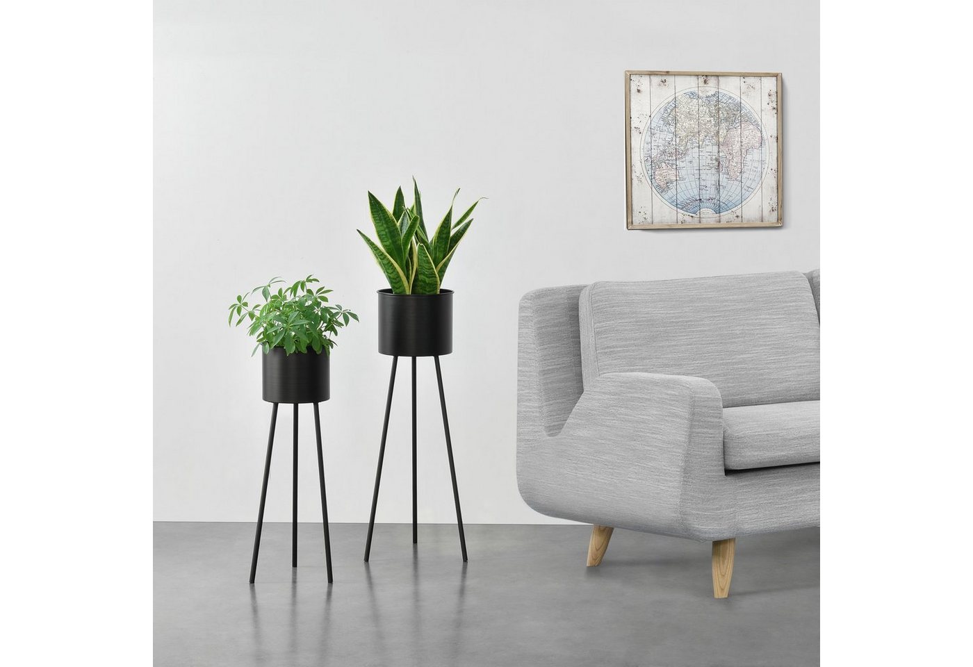 en.casa Blumenständer (2 St), »Dalhem« Blumenkübel 2er Set, Metall, schwarz