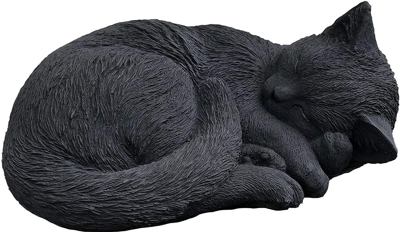 Stone and Style Gartenfigur Frostfeste Steinfigur schwarze Katze schlafend eingerollt