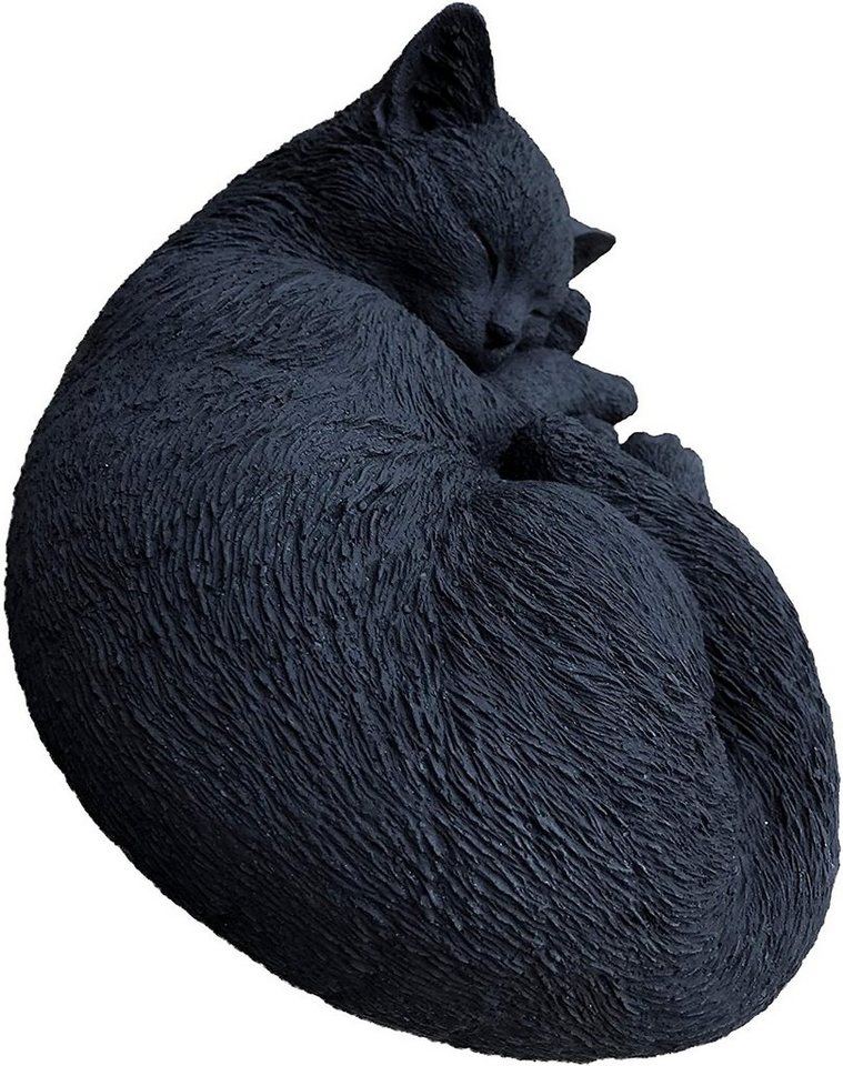 Stone and Style Gartenfigur Frostfeste Steinfigur schwarze Katze schlafend eingerollt Bild 2