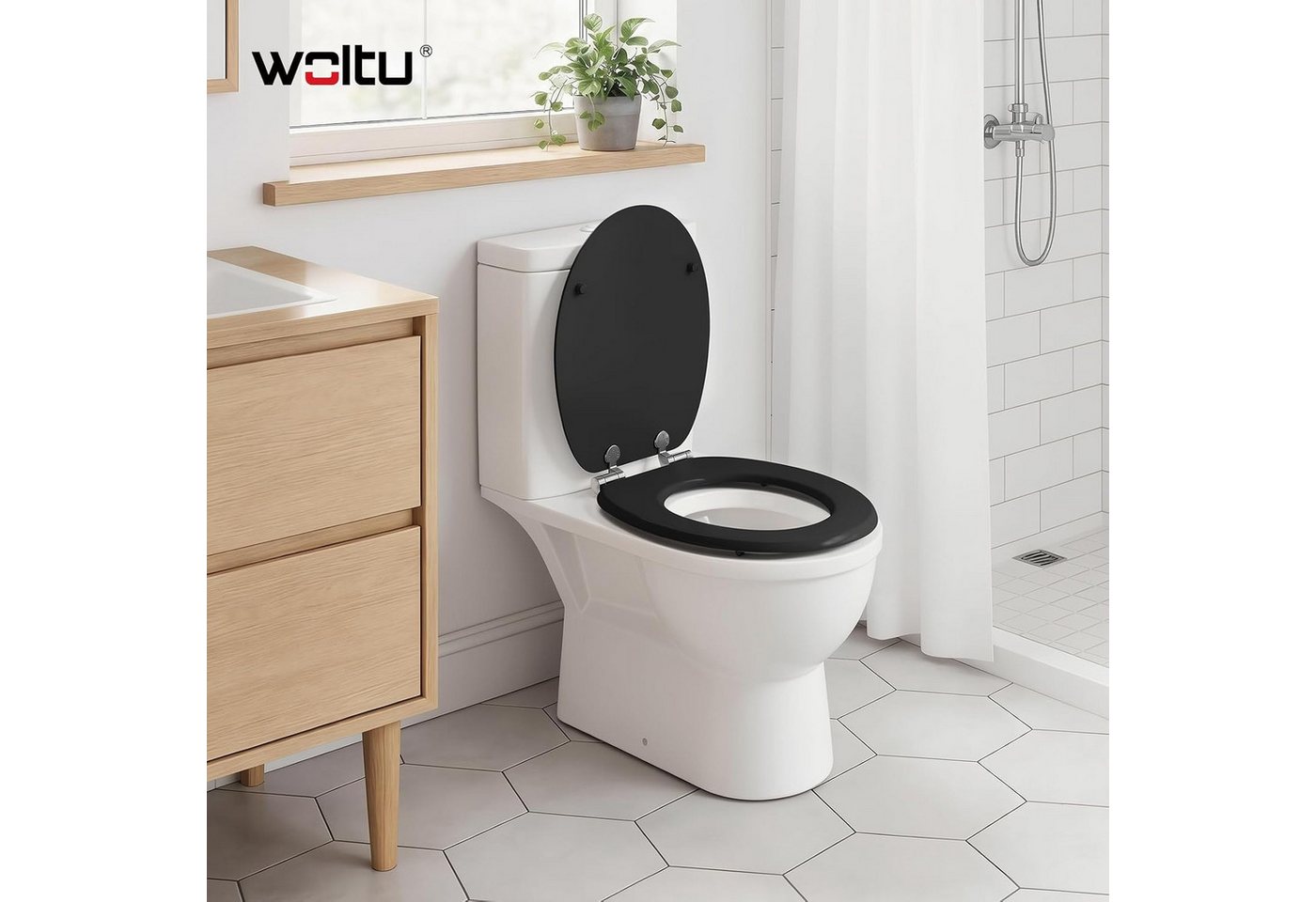 Woltu WC-Sitz (1-St), oilettendeckel mit Absenkautomatik, WC Sitz O-Form aus MDF