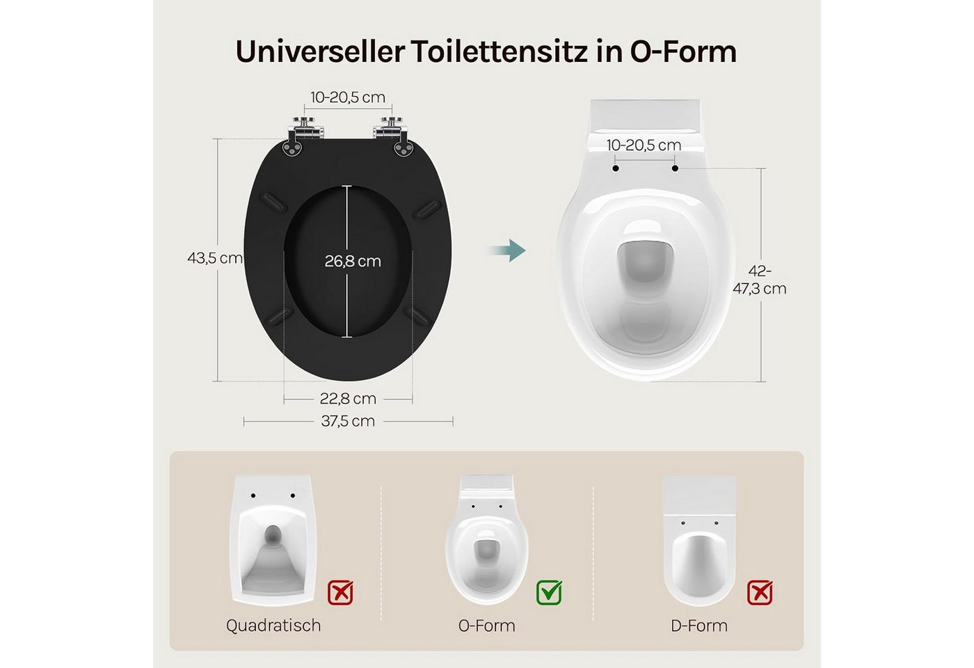 Woltu WC-Sitz (1-St), oilettendeckel mit Absenkautomatik, WC Sitz O-Form aus MDF Bild 3