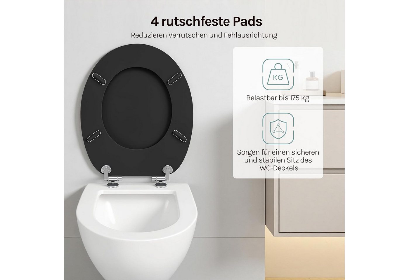 Woltu WC-Sitz (1-St), oilettendeckel mit Absenkautomatik, WC Sitz O-Form aus MDF Bild 5