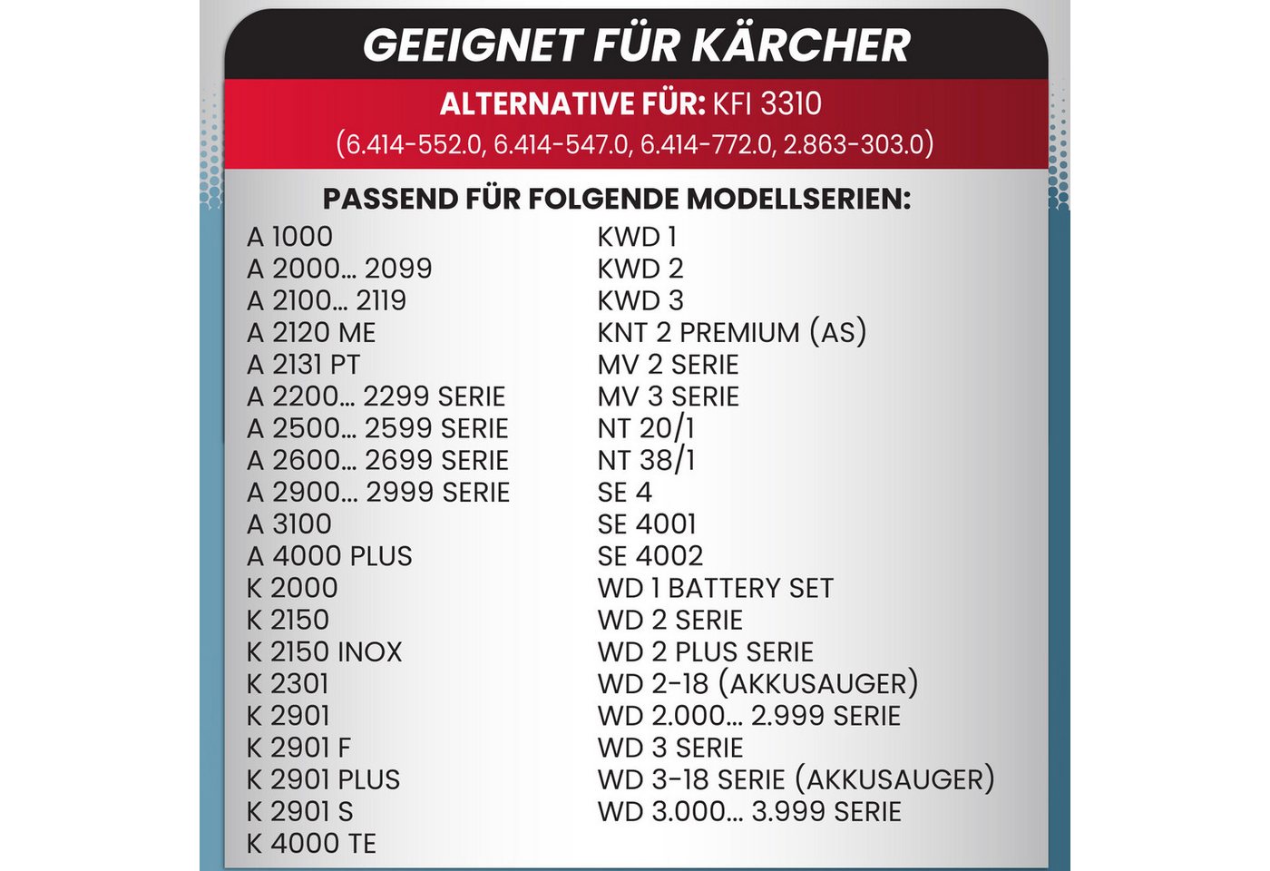 McFilter Patronenfilter (3 Filter) Lamellenfilter für Kärcher, Alternative zu KFI 3310, für Kärcher Nass-Trockensauger Staubsauger WD 3.300 3.320 3.370 M, wie Kärcher 6.414-552.0, 6.414-772.0, 6.414-547.0, (3-St., Filter + Verschlussschraube), gegen Feinstaub & Gerüche Bild 2