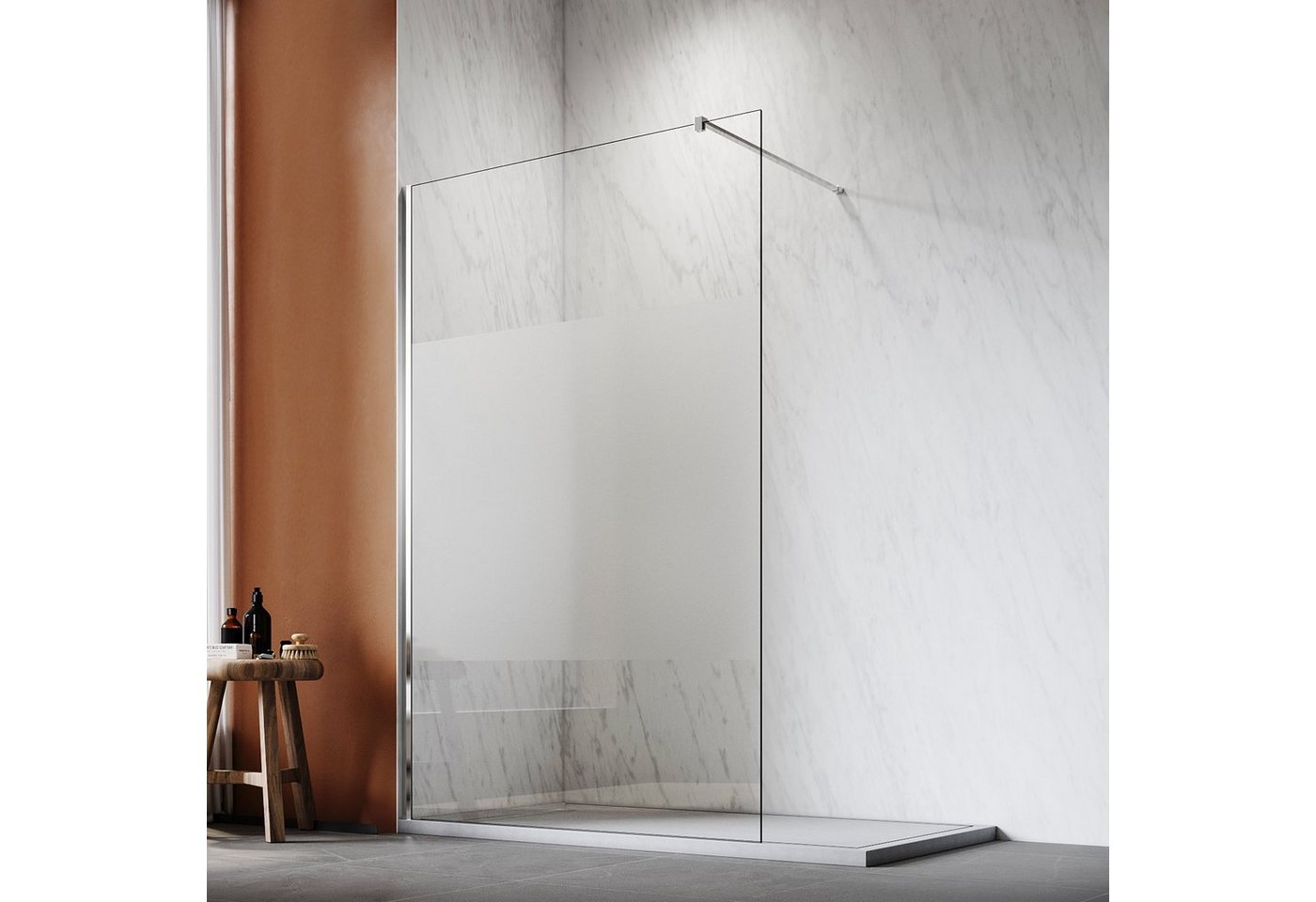 SONNI Walk-in-Dusche Walk in Duschwand Teilsatiniert Glas 80cm-120cm Glas Dusche, Teilsatiniert Glas