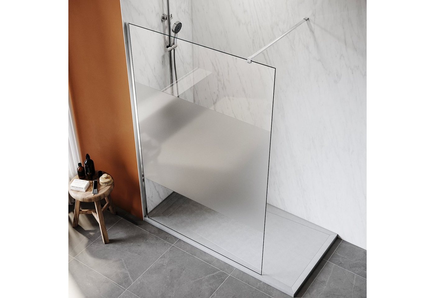 SONNI Walk-in-Dusche Walk in Duschwand Teilsatiniert Glas 80cm-120cm Glas Dusche, Teilsatiniert Glas Bild 2