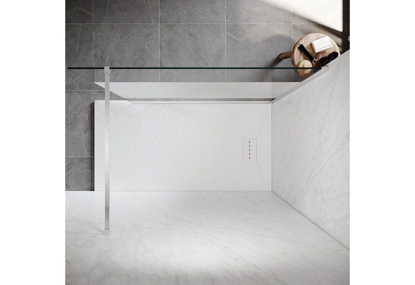 SONNI Walk-in-Dusche Walk in Duschwand Teilsatiniert Glas 80cm-120cm Glas Dusche, Teilsatiniert Glas Bild 5