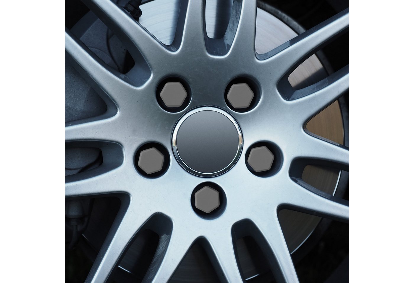 kwmobile Muttern 20x Abdeckung für 19 mm Radmuttern Auto Rad Schraube, (1-St), Radschrauben Cover - Mutter Kappen in Grau Bild 3