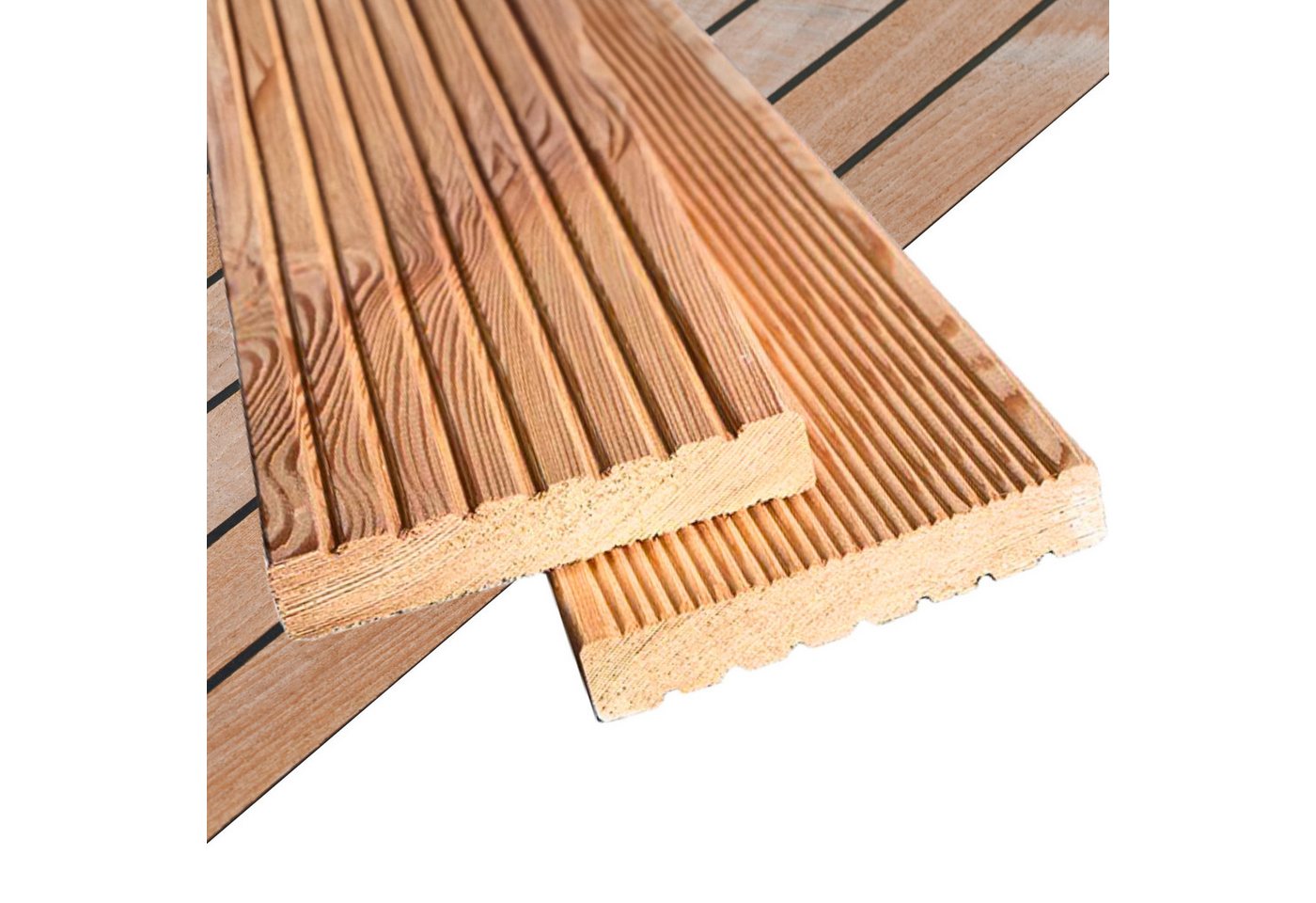 holz4home® Terrassendielen Lärchenholz 2m² Fläche I Witterungsbeständig I Beidseitig geriffelt, 2 m², 27 mm Stärke, (Packung), Grob & Fein geriffelt, Rutschfest