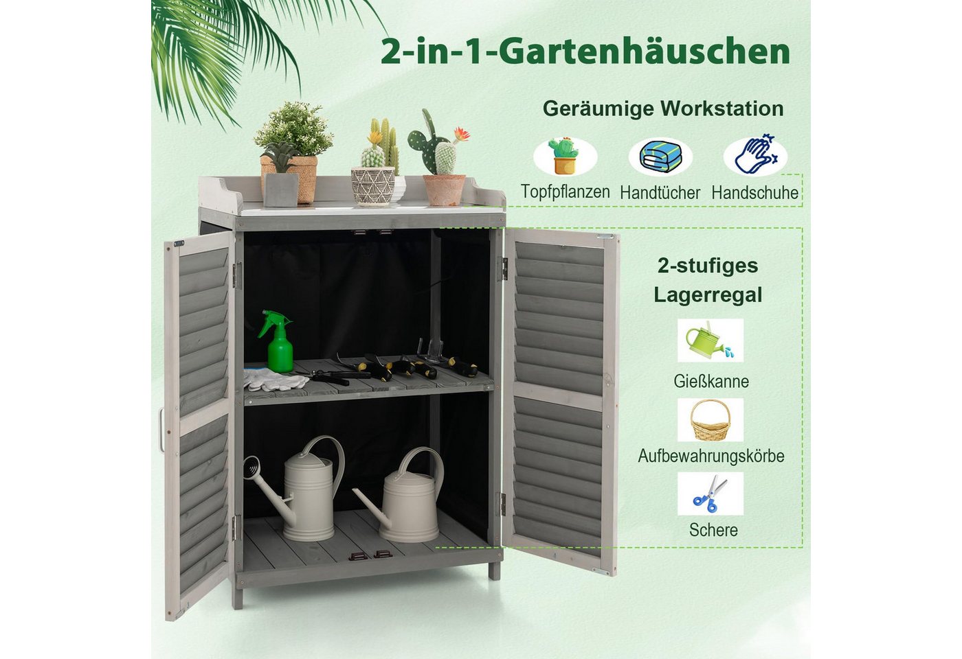 COSTWAY Garten-Geräteschrank, BxT: 67x47 cm, (1 St), Gartenschrank mit Regal & 2 Magnettüren, Tannenholz