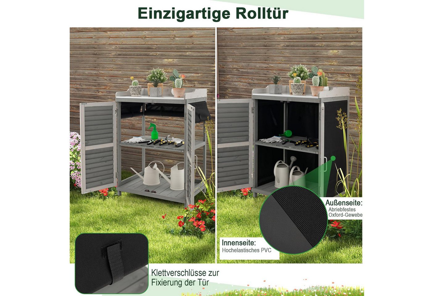 COSTWAY Garten-Geräteschrank, BxT: 67x47 cm, (1 St), Gartenschrank mit Regal & 2 Magnettüren, Tannenholz Bild 4