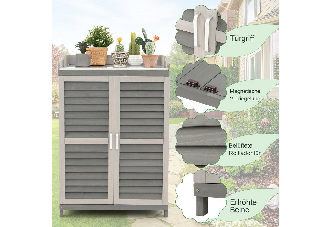 COSTWAY Garten-Geräteschrank, BxT: 67x47 cm, (1 St), Gartenschrank mit Regal & 2 Magnettüren, Tannenholz Bild 5