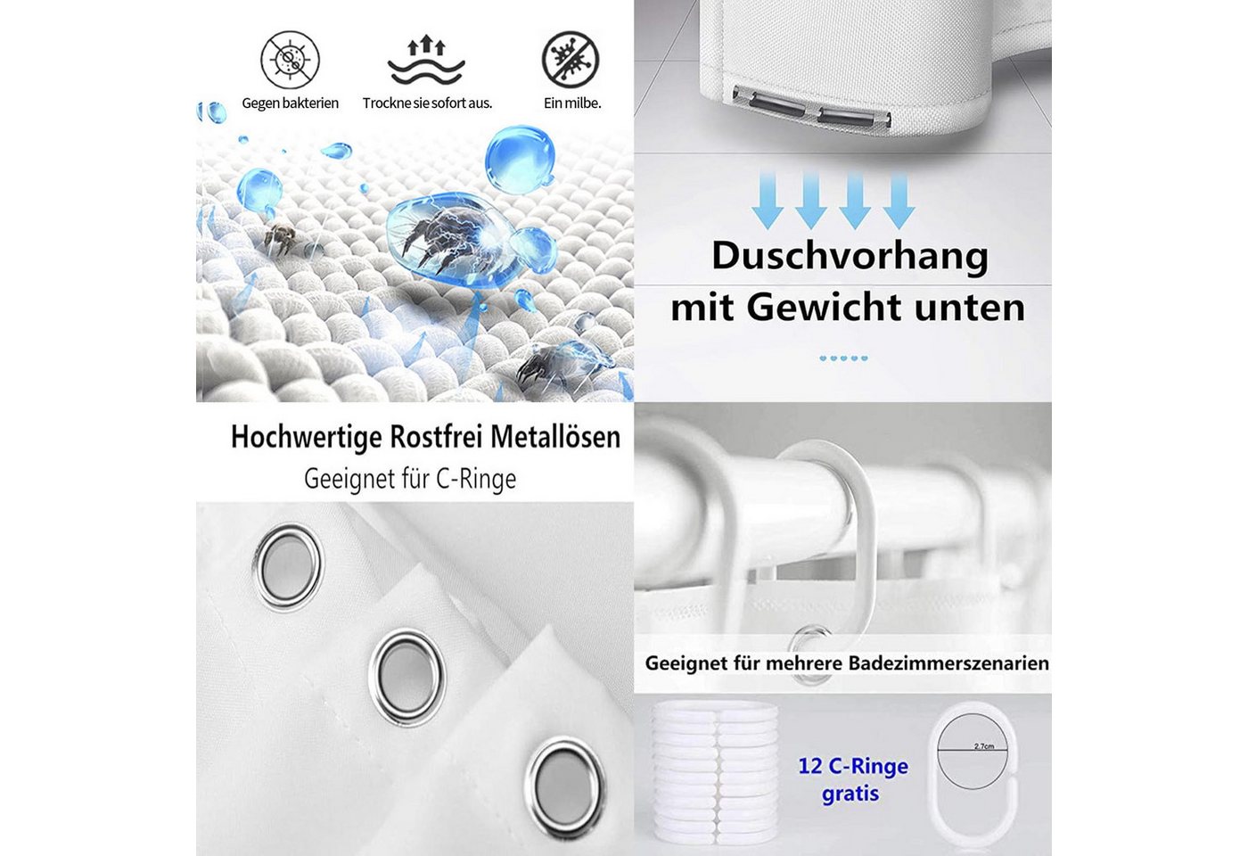 M&W DAS DESIGN Duschvorhang Shower curtains Schimmel Waschbar Bad vorhang 180x200cm Bild 2