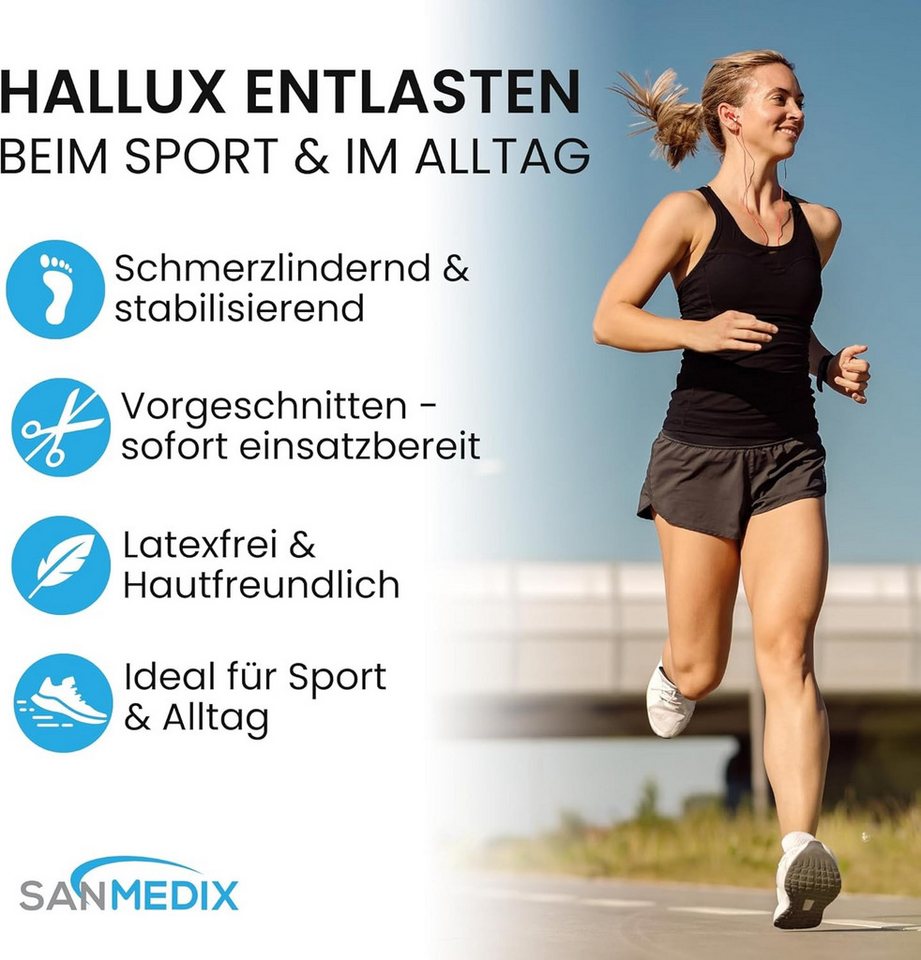Sanmedix Kinesiologie-Tape Hallux Valgus Precut Kinesiotapes Vorgeschnitten bei Ballenzeh, atmungsaktiv, hautfreundlich, latexfrei