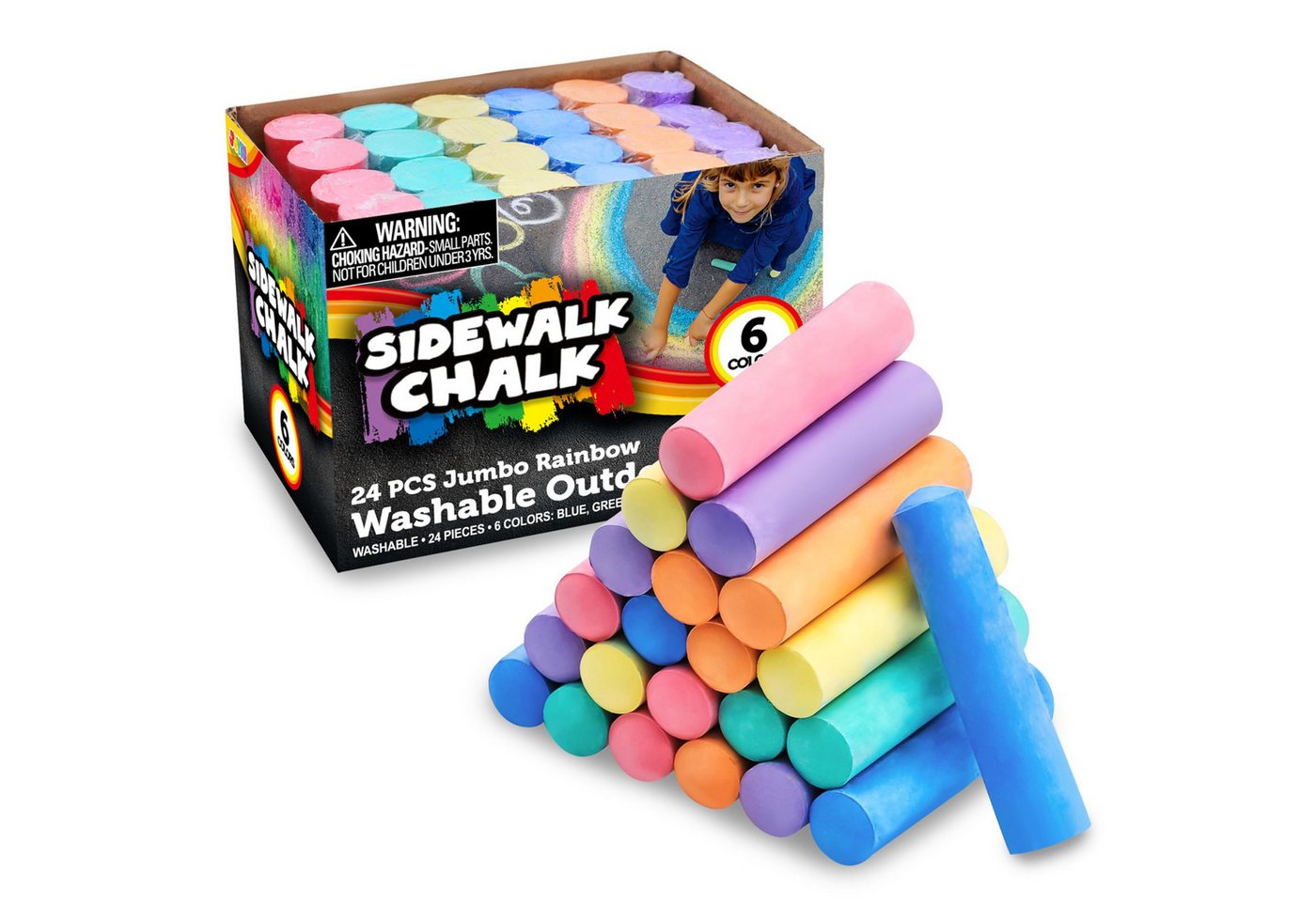 JOYIN Kreidefarbe JOYIN 24 Stück Waschbare Straßenkreide Set Ungiftige Jumbo Kreide Bild 5