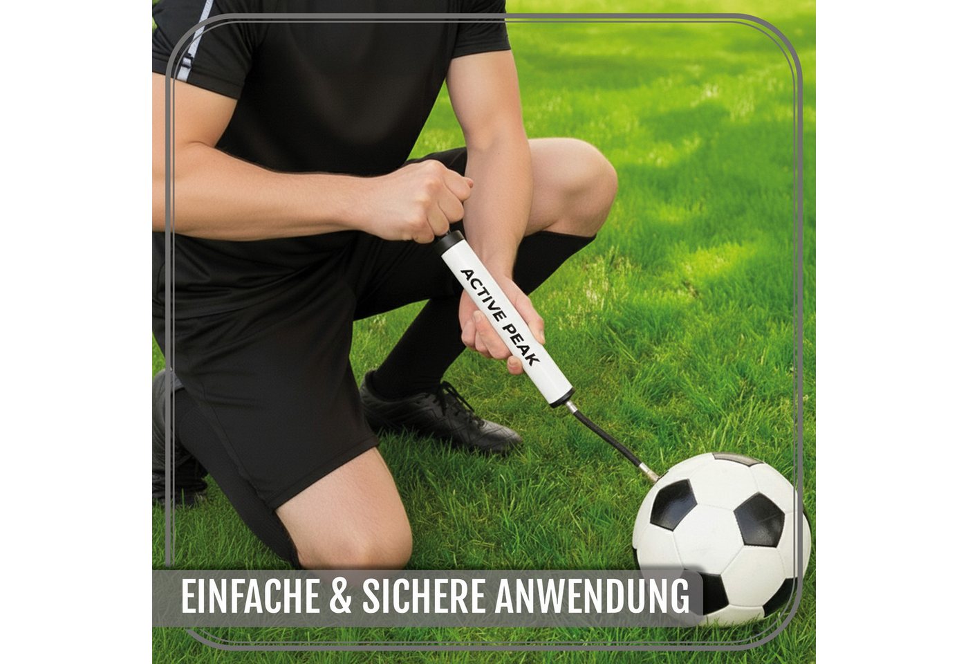Active Peak Luftpumpe Profi Ballpumpe mit Zubehör (Kompakte Fußballpumpe inkl. Metallnadeln & Adaptern, All-in-One Set mit flexiblem Schlauch)
