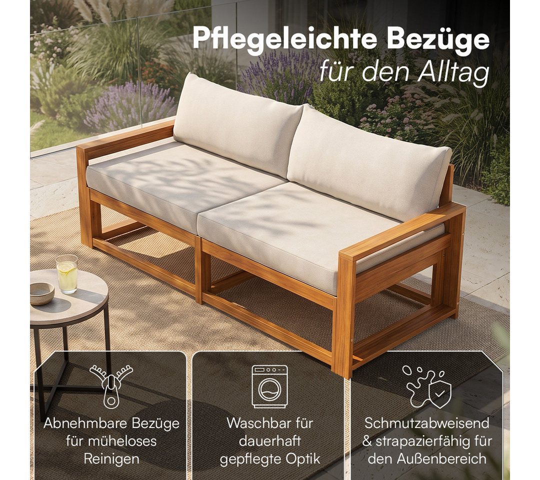 STEELSØN Gartenlounge-Set Mizaru modulares Sofa-Set aus hochwertigem Akazienholz, (Sofabank), Outdoor Sitzgruppe inkl. Auflagen, vielfältige Stellmöglichkeiten