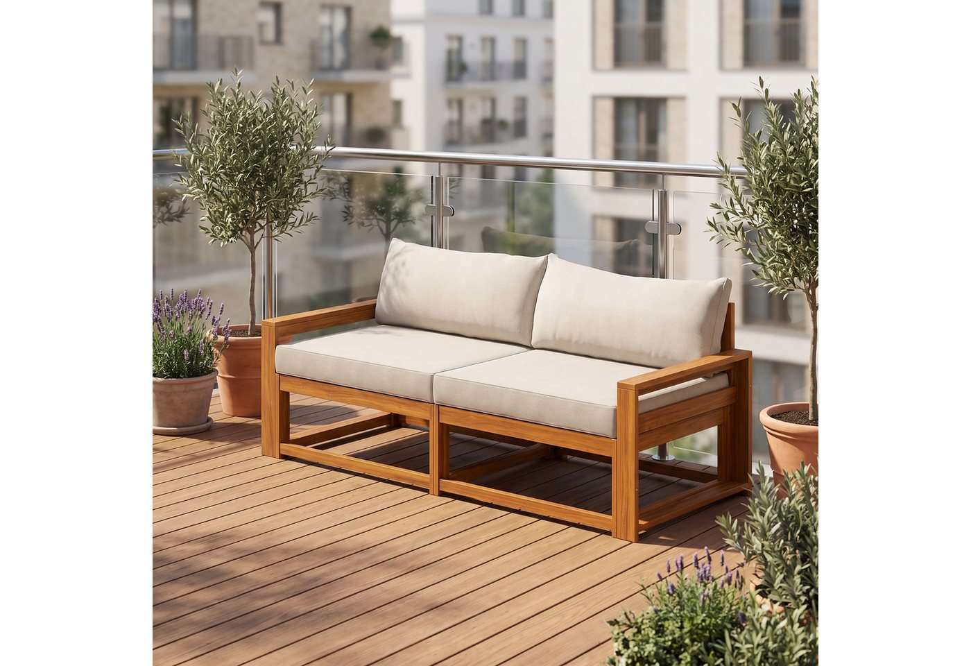 STEELSØN Gartenlounge-Set Mizaru modulares Sofa-Set aus hochwertigem Akazienholz, (Sofabank), Outdoor Sitzgruppe inkl. Auflagen, vielfältige Stellmöglichkeiten Bild 5
