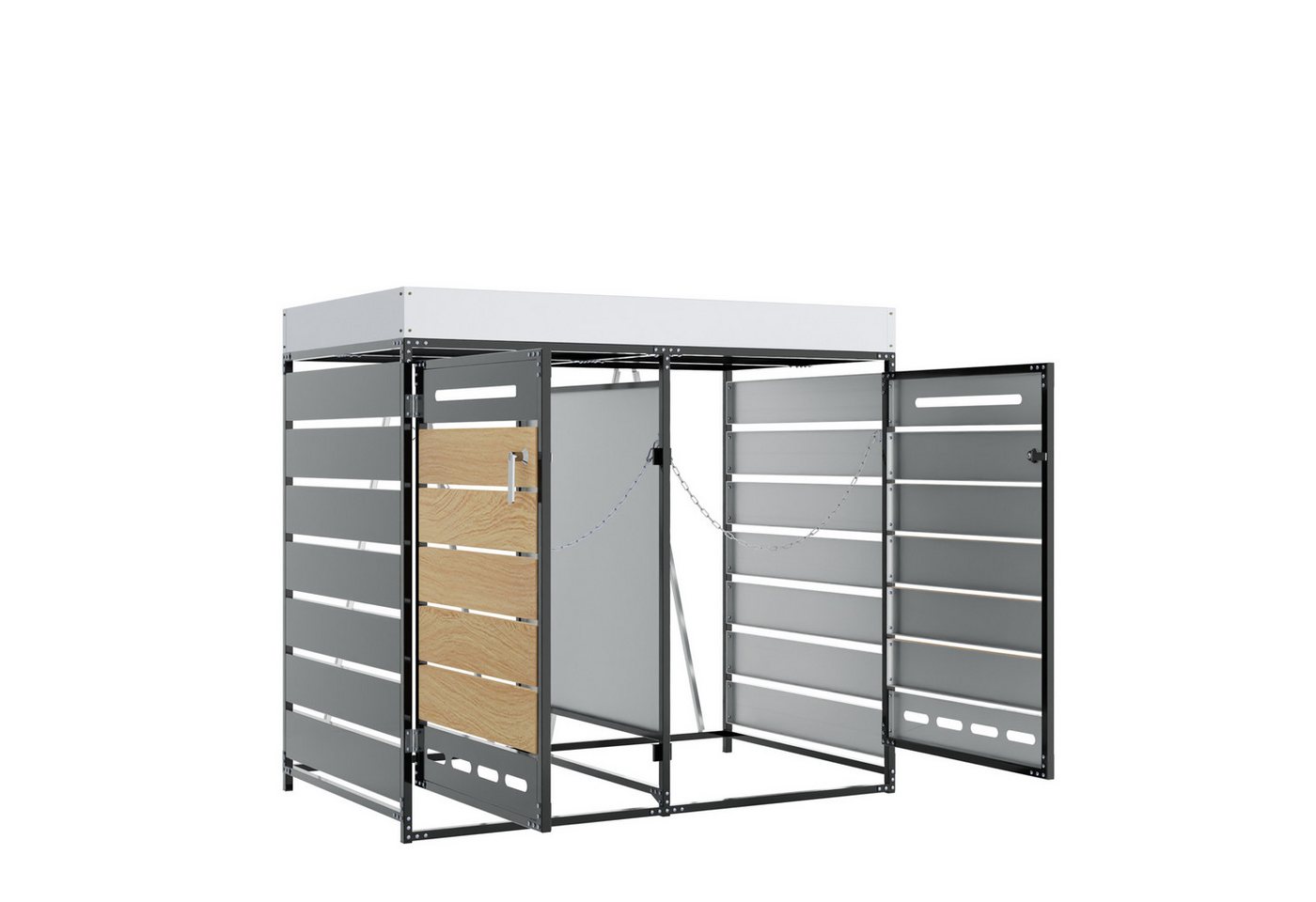 Flieks Mülltonnenbox, Mülltonnenschrank für 2 Tonnen 120–240L mit Pflanzkasten & Schloss