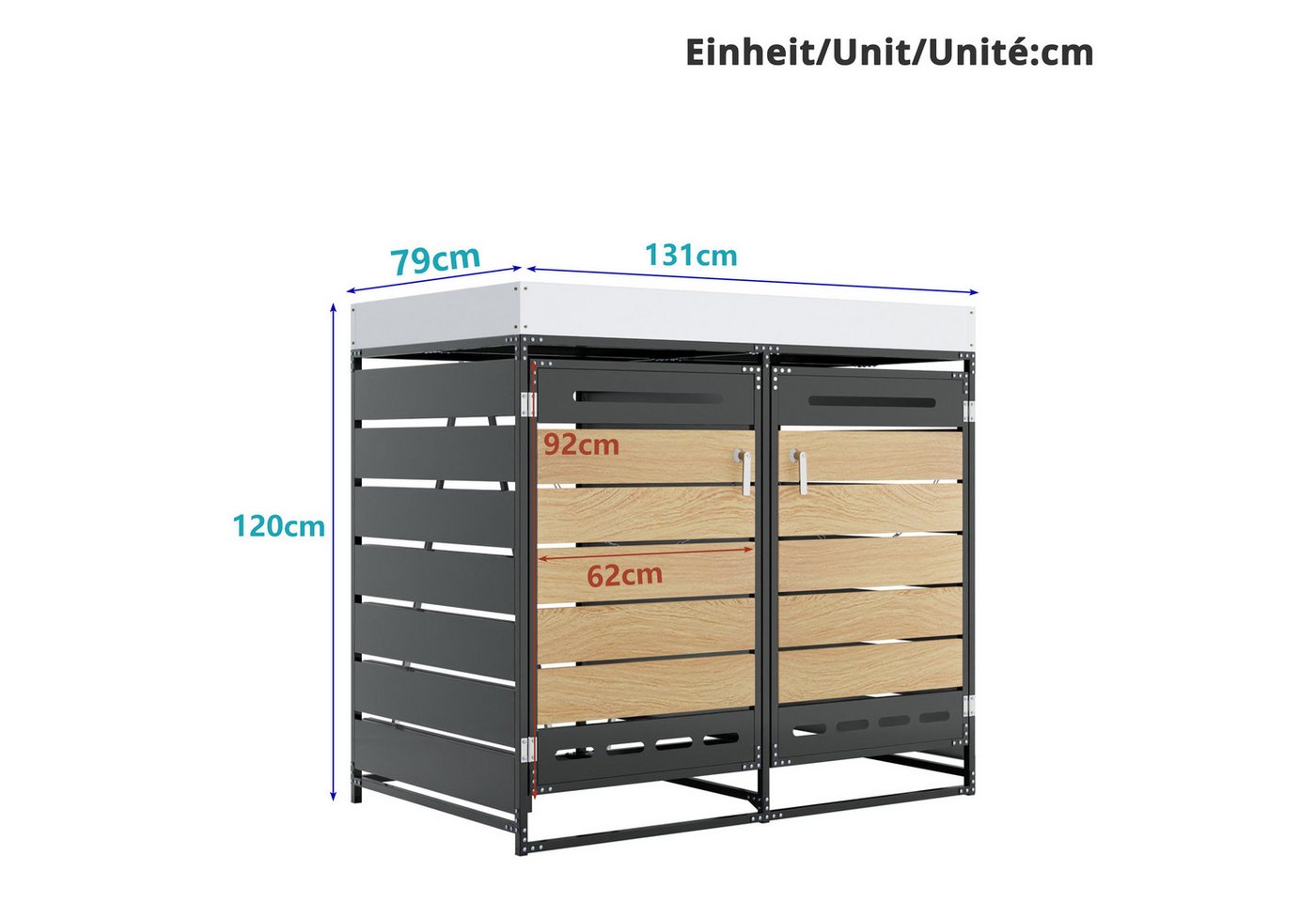 Flieks Mülltonnenbox, Mülltonnenschrank für 2 Tonnen 120–240L mit Pflanzkasten & Schloss Bild 5