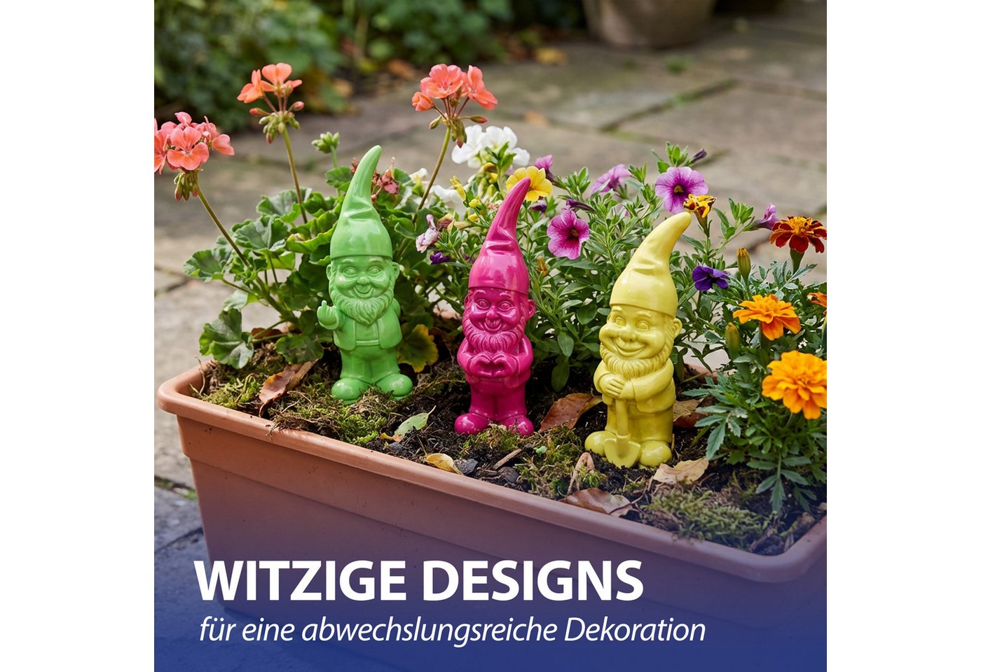 CEPEWA Gartenzwerg Gartenzwerg 6erSet Polyresin pink gelb grün rot orange türkis 5,5x20cm Bild 5