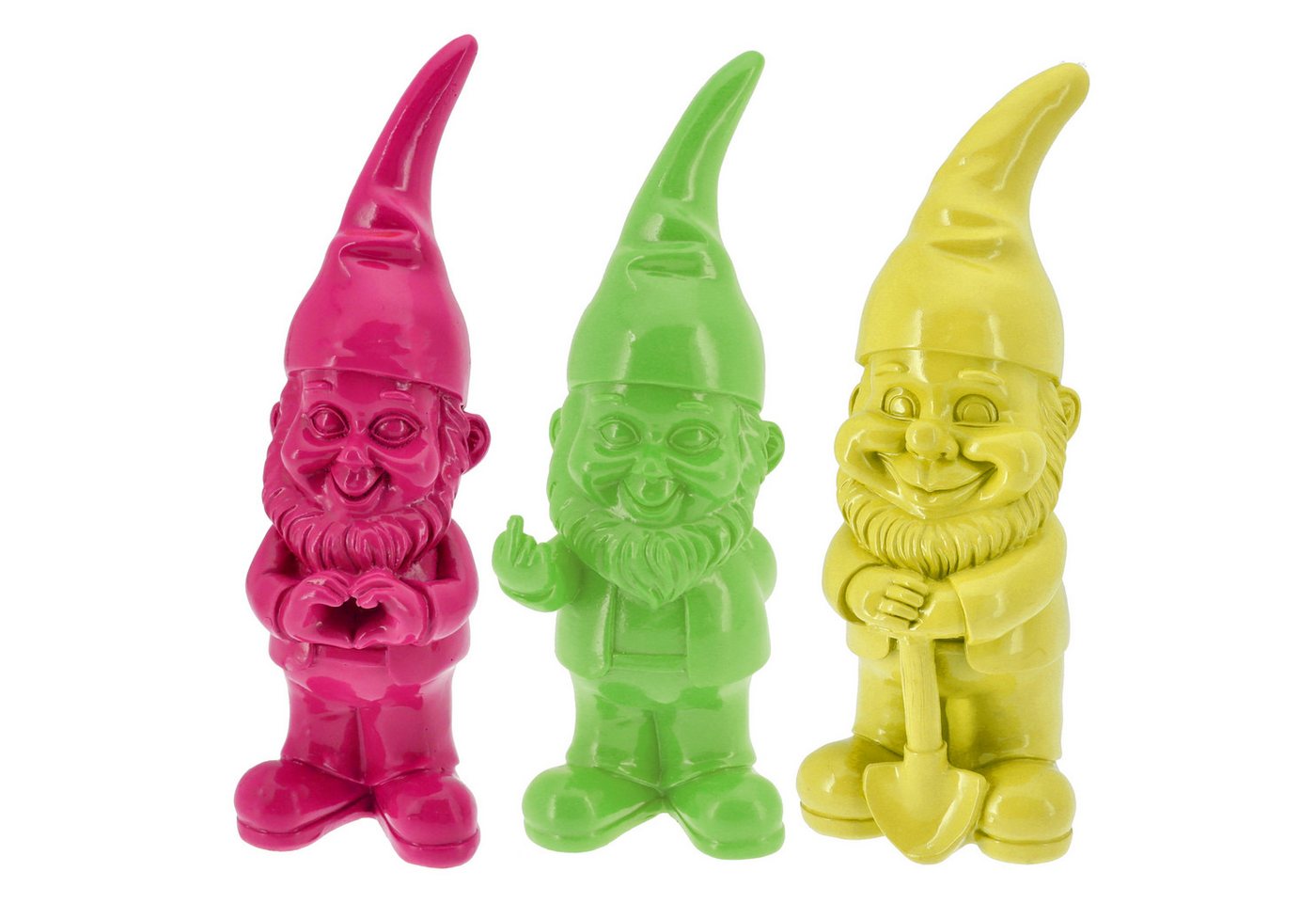 CEPEWA Gartenzwerg XL Gartenzwerg 3er Set Polyresin pink gelb grün 13x40x12cm Figur Bild 3