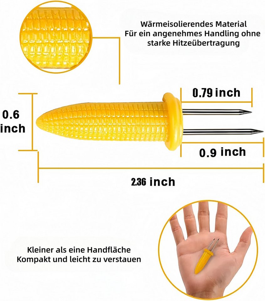 FOUORTUNATE-BEE Maiskolbenhalter 20 Maiskolbenhalter aus Edelstahl – Grillspieße für Mais (20-St), BBQ-Maisgabeln, Grillzubehör für sicheren Halt beim Essen Bild 2