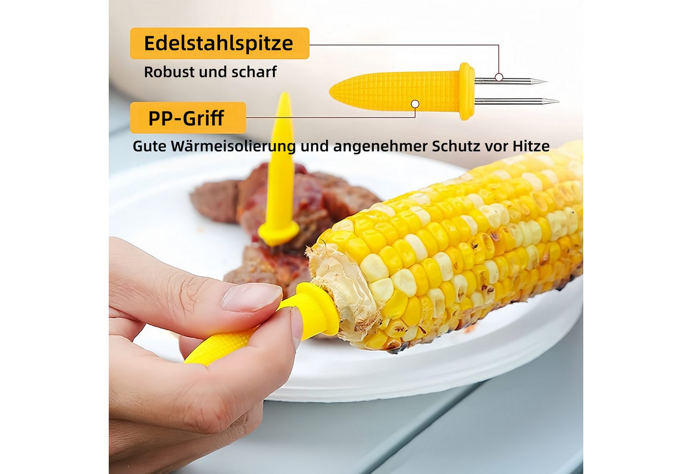 FOUORTUNATE-BEE Maiskolbenhalter 20 Maiskolbenhalter aus Edelstahl – Grillspieße für Mais (20-St), BBQ-Maisgabeln, Grillzubehör für sicheren Halt beim Essen Bild 3
