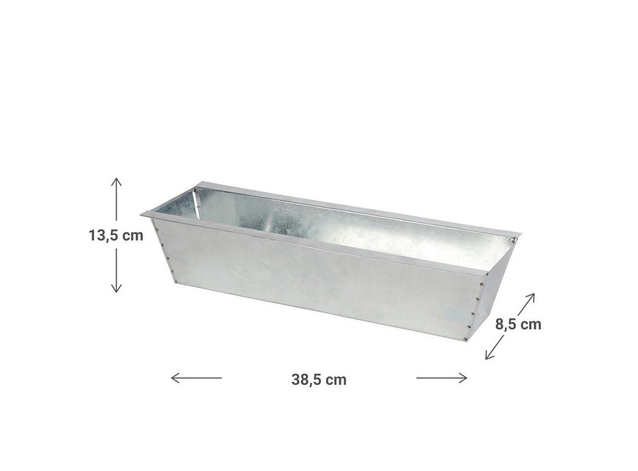 Casativo Blumenkasten Paletten-Pflanzkasten: Verzinktes Metall, 38.5x13.5cm, 3 Ablauflöcher (2 St), Mit 3 Wasserablauflöchern im Boden