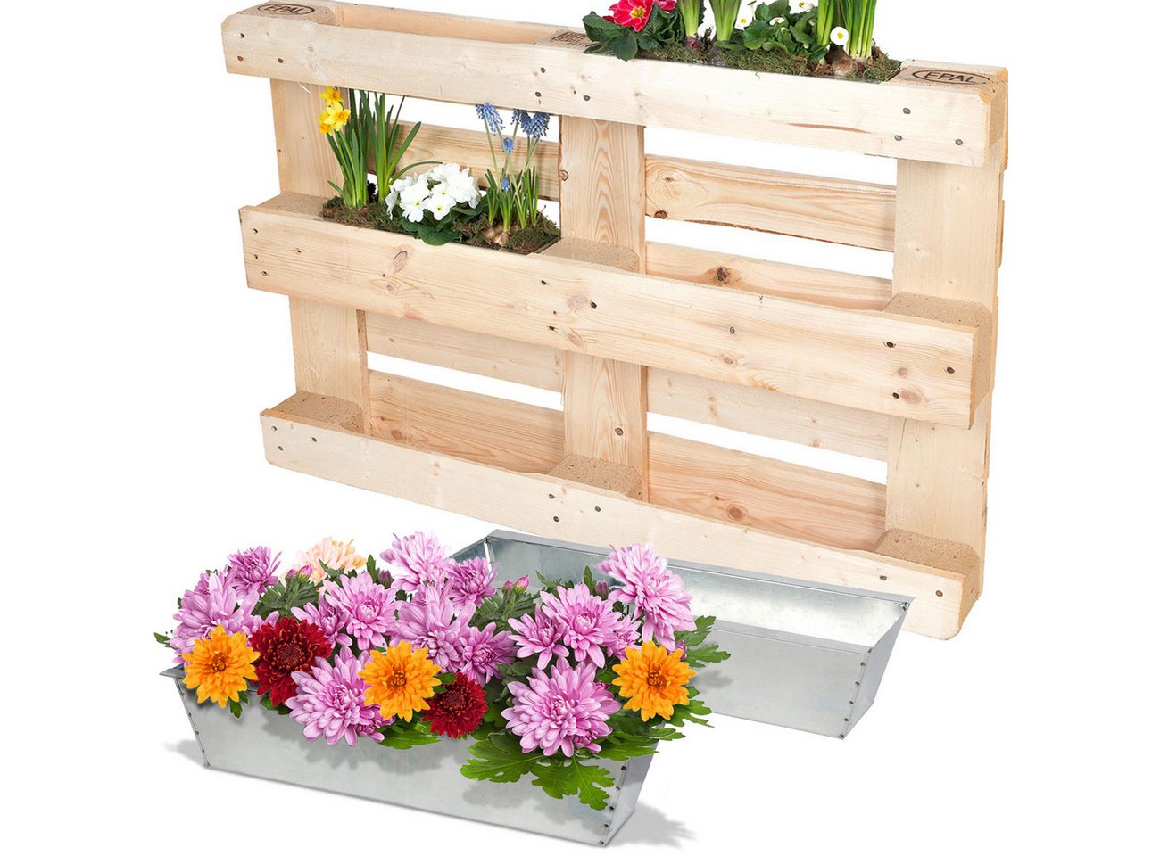 Casativo Blumenkasten Paletten-Pflanzkasten: Verzinktes Metall, 38.5x13.5cm, 3 Ablauflöcher (2 St), Mit 3 Wasserablauflöchern im Boden Bild 2