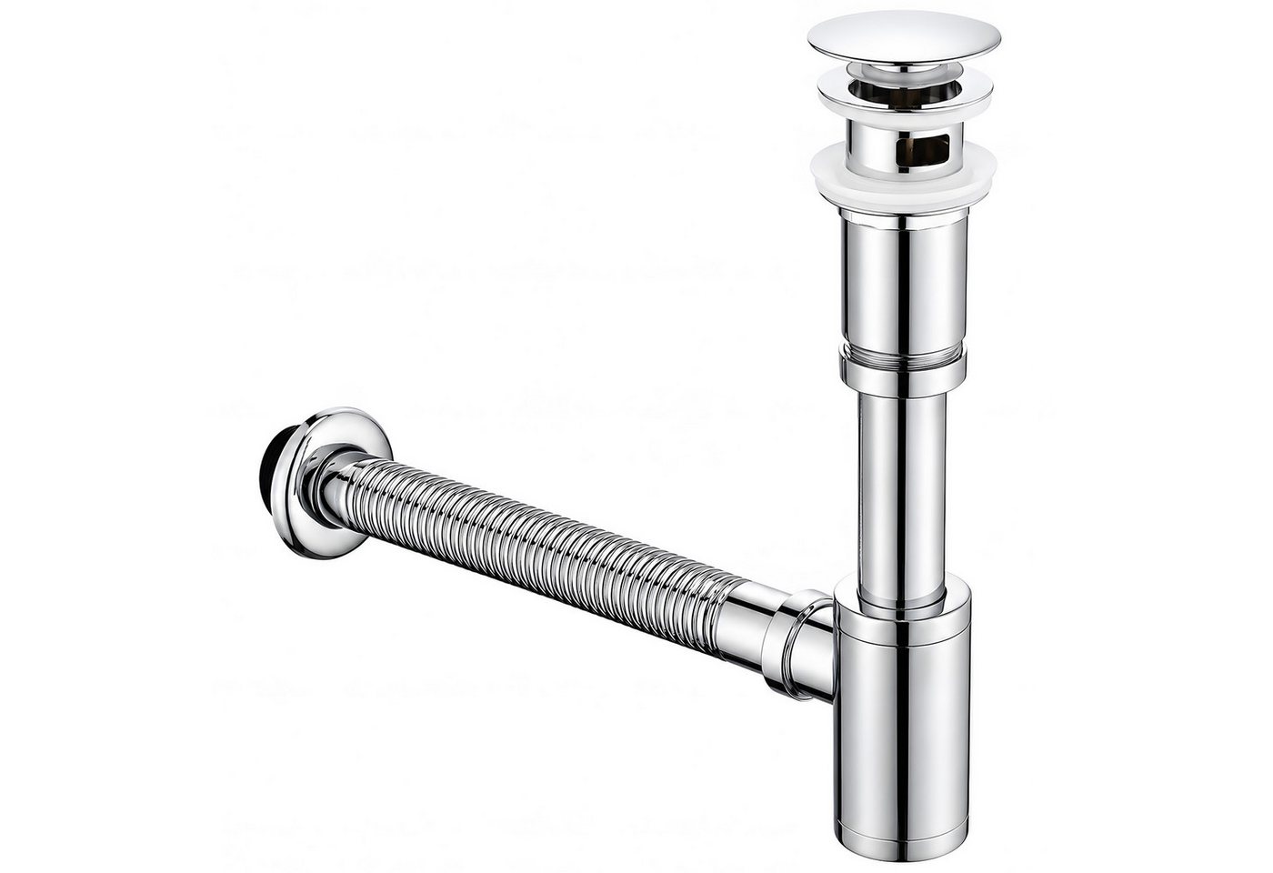 HOMELODY Ablaufgarnitur Design Siphon Waschbecken mit Ablaufgarnitur Edelstahl Chrom Pop Up Ablauf mit Überlauf, flexiblem Wellrohr und Geruchsverschluss Bild 3