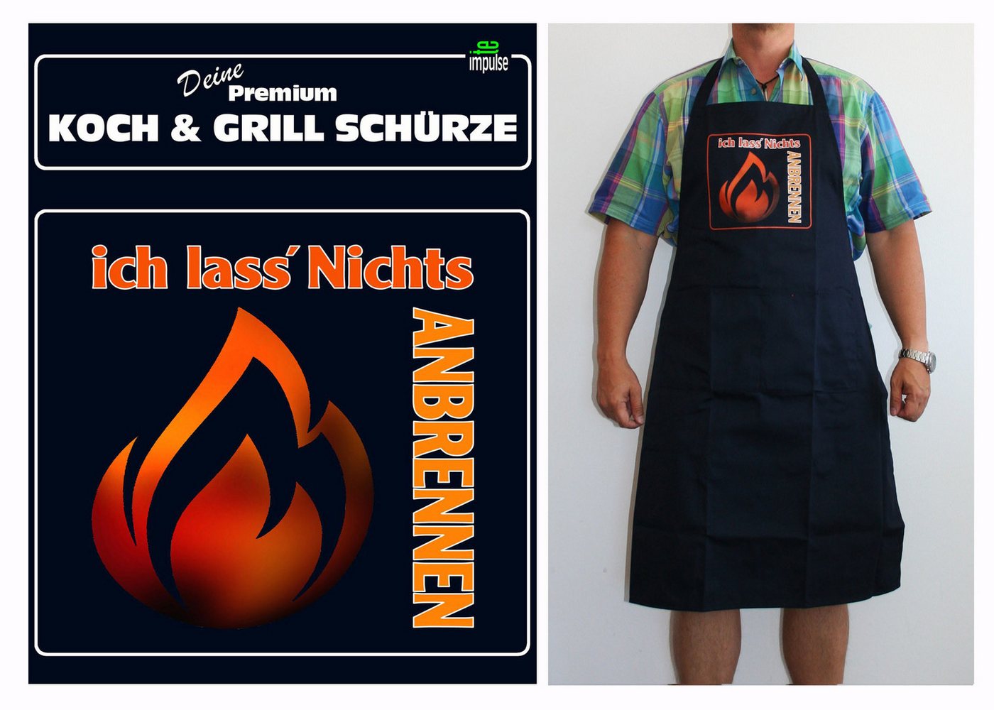 teprovo Grillschürze Kochschürze Schürze 116cm Ich lass Nichts anbrennen, (1-tlg., integrierte Taschen), mit Motiv und Spruch