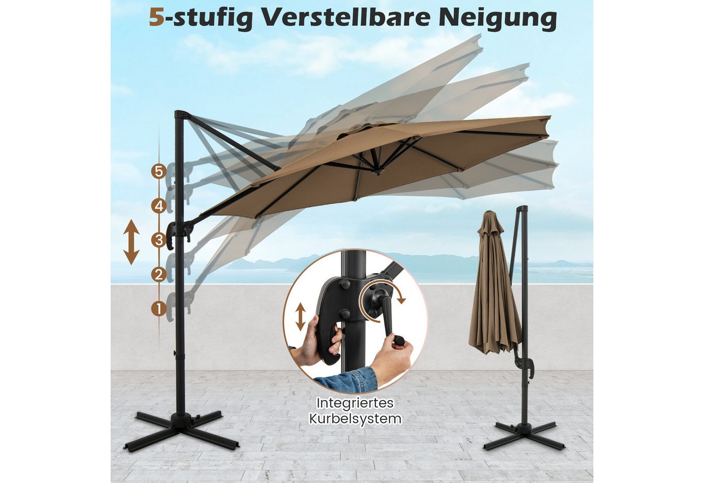 KOMFOTTEU Sonnenschirm, Terrassenschirm mit Kurble, 360°drehbarer Gartenschirm Bild 2