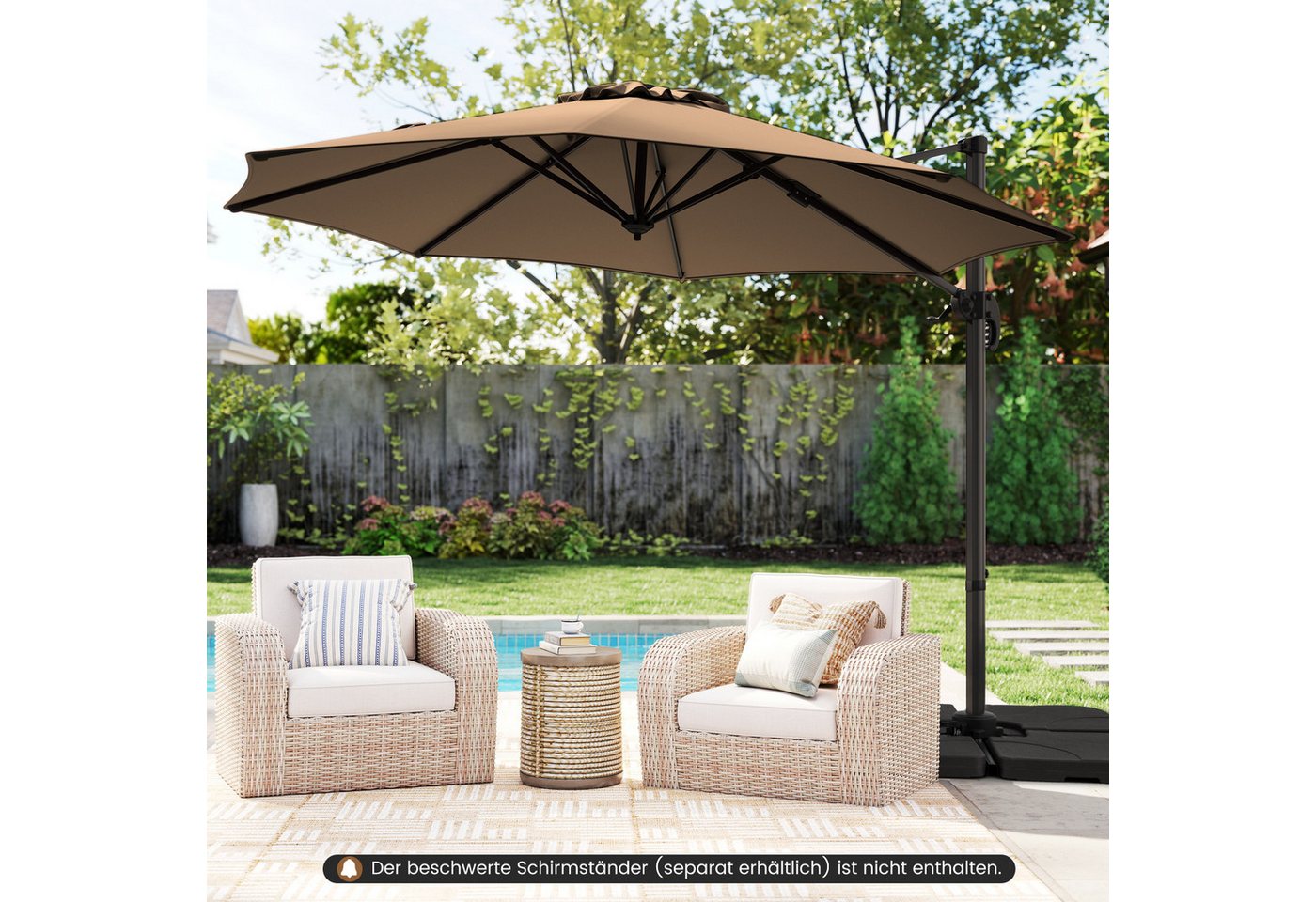 KOMFOTTEU Sonnenschirm, Terrassenschirm mit Kurble, 360°drehbarer Gartenschirm Bild 3