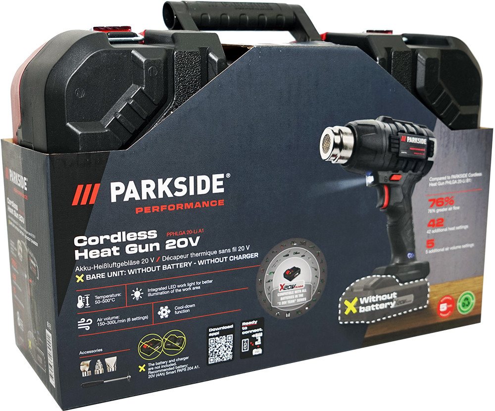 PARKSIDE PERFORMANCE® Akku-Heißluftgebläse 20V Akku Heißluftpistole Heißluftfön PPHLGA 20 (ohne Akku), bis max. 500 °C, 6-stufig einstellbares Gebläse Bild 3