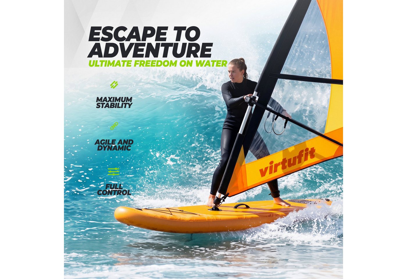 VirtuFit Inflatable SUP-Board VirtuFit Surfer 305 Stand Up Paddle Board Türkis inkl. Windsurf-Set Bild 2