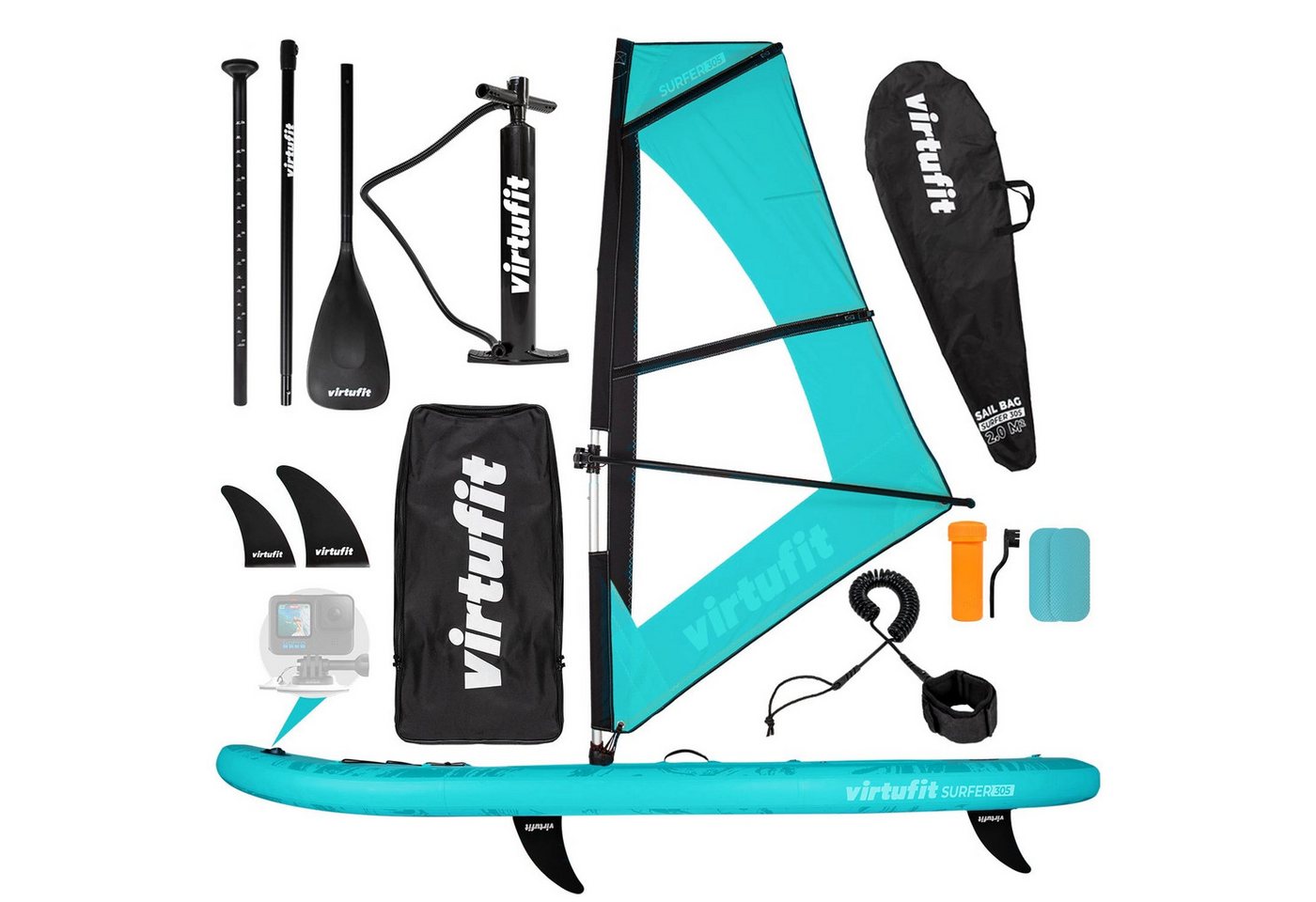 VirtuFit Inflatable SUP-Board VirtuFit Surfer 305 Stand Up Paddle Board Türkis inkl. Windsurf-Set Bild 4