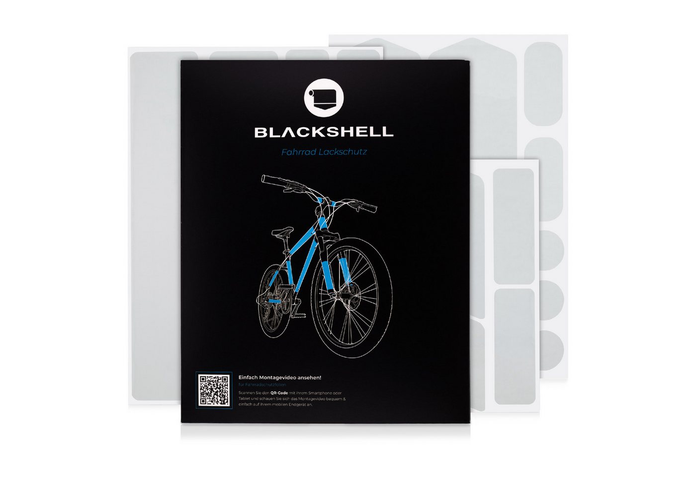 Blackshell Lackschutzfolie Fahrrad Aufkleber Schutzfolie Rahmenschutz für alle Rahmentypen, (Set, 21 teiliges Lackschutzset entwickelt für den Steinschlagschutz), Schützt Ihr Fahrrad vor sämtlichen schädigenden Einflüssen