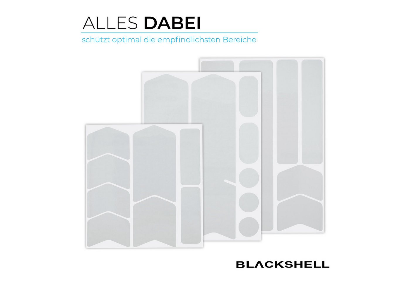 Blackshell Lackschutzfolie Fahrrad Aufkleber Schutzfolie Rahmenschutz für alle Rahmentypen, (Set, 21 teiliges Lackschutzset entwickelt für den Steinschlagschutz), Schützt Ihr Fahrrad vor sämtlichen schädigenden Einflüssen Bild 3