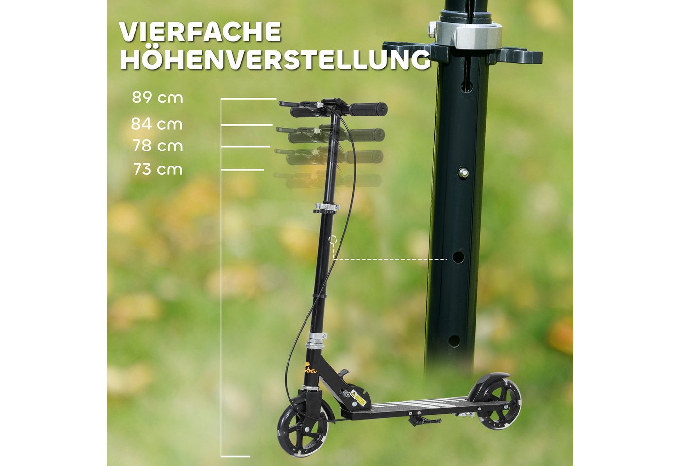 AIYAPLAY Cityroller Roller Kinder Scooter mit Leuchtenden Rädern, Bremse, 0 km/h, (klappbarer Kinderroller, 1 tlg., Höhenverstellbarer Tretroller), Faltbar, Höhenverstellbar, Schwarz Bild 3