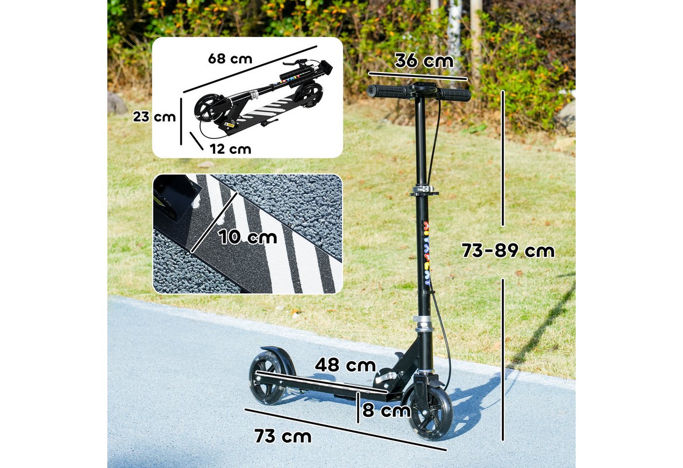 AIYAPLAY Cityroller Roller Kinder Scooter mit Leuchtenden Rädern, Bremse, 0 km/h, (klappbarer Kinderroller, 1 tlg., Höhenverstellbarer Tretroller), Faltbar, Höhenverstellbar, Schwarz Bild 4