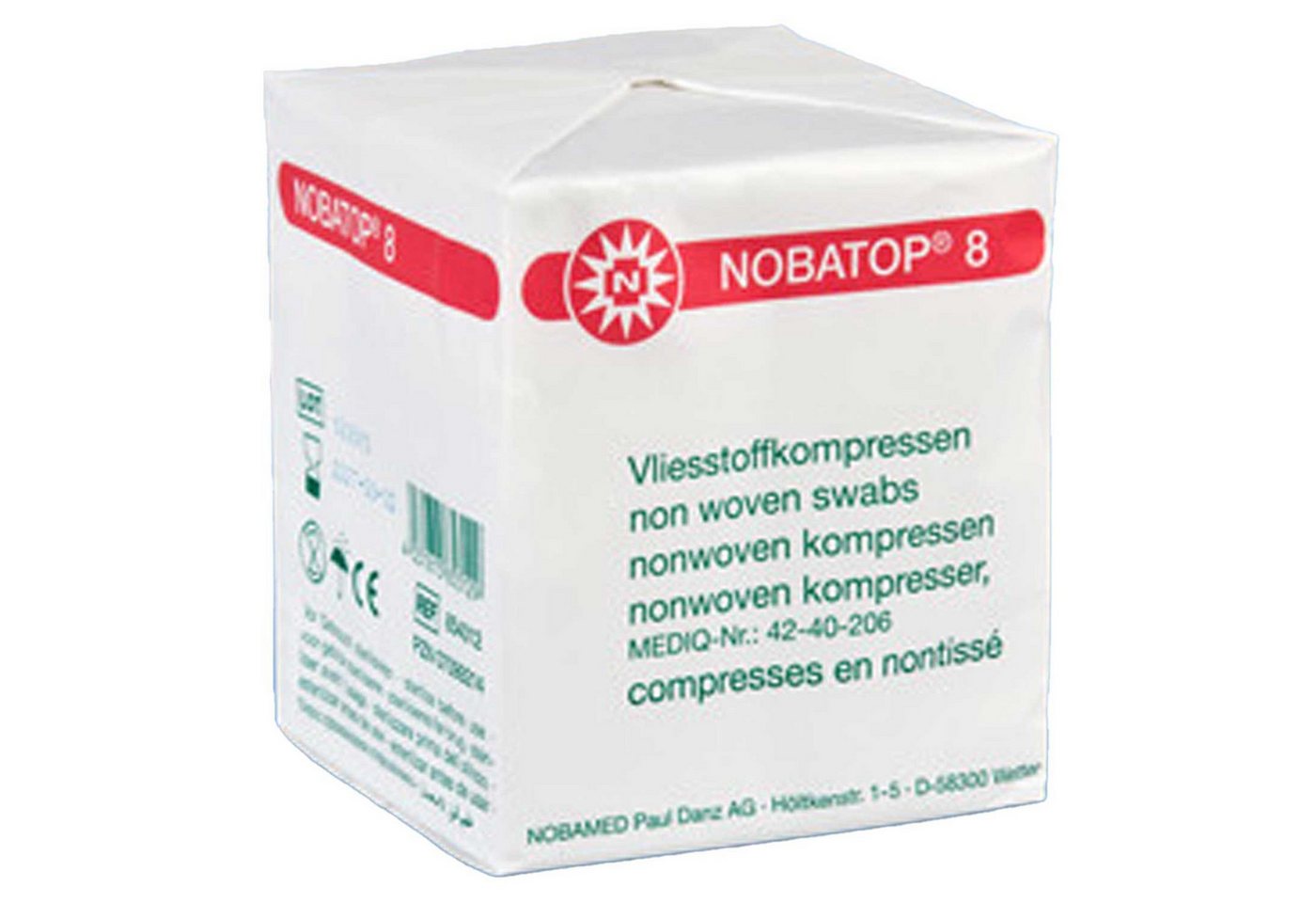 NOBAMED Paul Danz AG Erste-Hilfe-Set NOBAMED Nobatop 8 à 100 Vliesstoffkompresse - 7,5 x 7,5cm, (100 St), unsteril, Einmalgebrauch, saugfähig, Wundkompresse