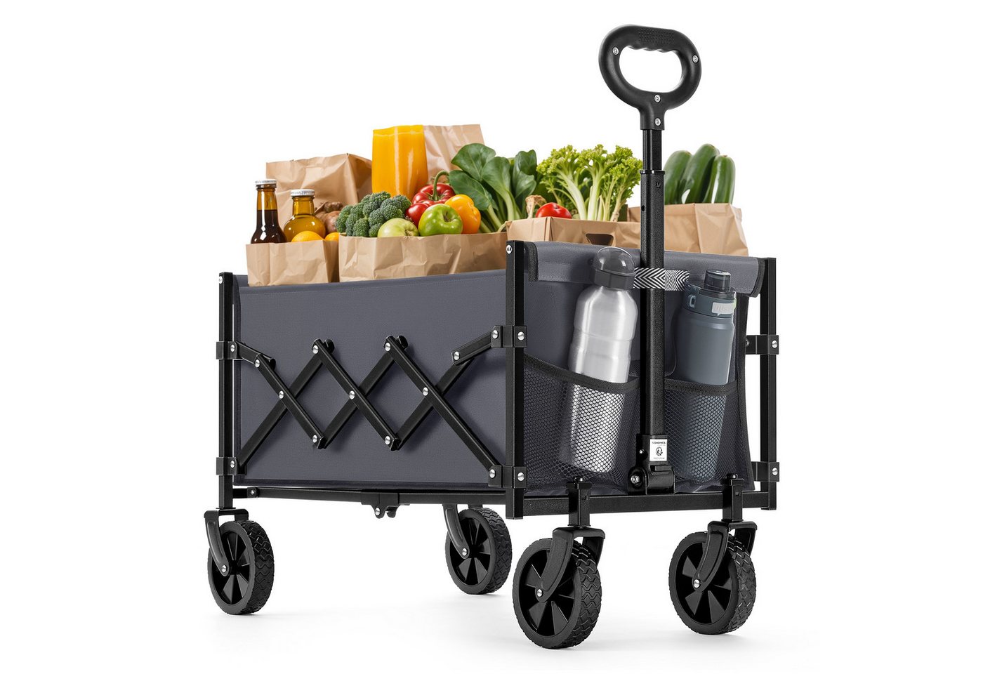 SONGMICS Handwagen altbarer Handwagen/Bollerwagen, Gartenwagen mit Griff, 4 verstärkte Rollen, davon 2 Universalräder, bis 150/180 kg belastbar