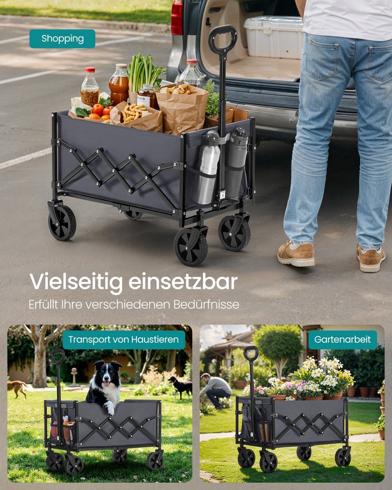 SONGMICS Handwagen altbarer Handwagen/Bollerwagen, Gartenwagen mit Griff, 4 verstärkte Rollen, davon 2 Universalräder, bis 150/180 kg belastbar Bild 5