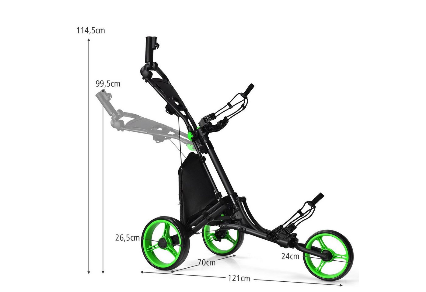 COSTWAY Golftrolley 3-Rad, mit verstellbarem Griff, Tasche Bild 5