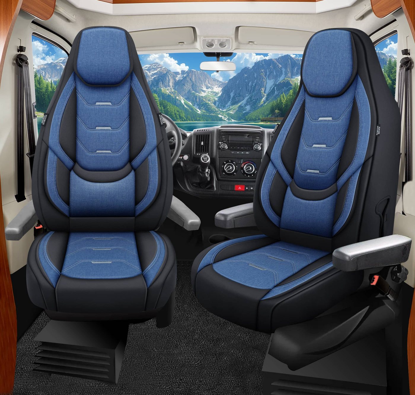 BREMER SITZBEZÜGE Autositzbezug für Hobby Optima ONTOUR ALKOVEN (H6), Set, 2-tlg., Schonbezüge Sitzbezüge Fahrer und Beifahrer, in Schwarz/Blau